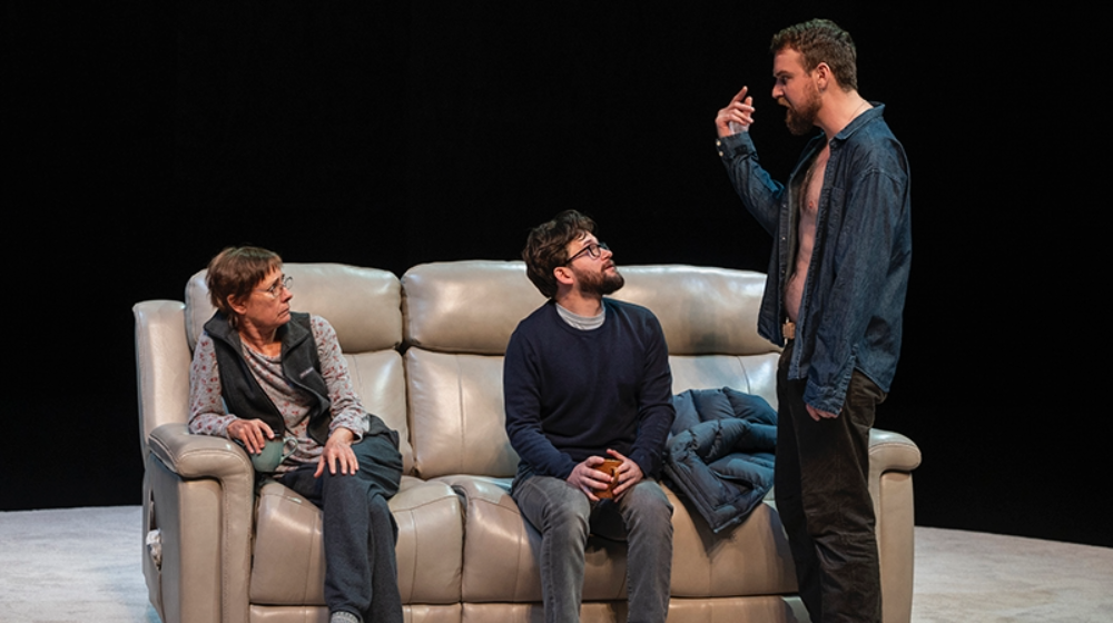 John Drea on stage with Laurie Metcalf and Micah Stock